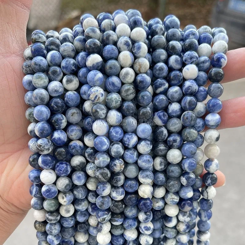 3A Natural Sosalite Blue Vein Stone Beads Round Loose Spacer 4 6 8 10 12MM For Jewelry Making Diy Bracelet Necklace Accessories