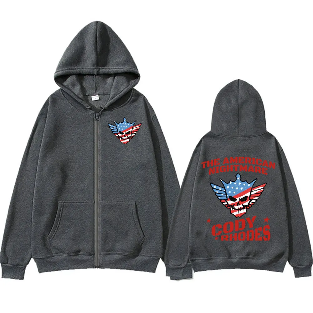 American Nightmare Cody Rhodes Logo Zip Up Hoodie Men Women Casual Fleece Oversized Zipper Hoody Harajuku Trend Sweatshirt Coats