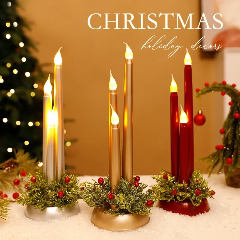 Christmas LED Simulation Electronic Candle Props Warm Atmosphere Photosensitive Long Candle Christmas Decoration Ornaments
