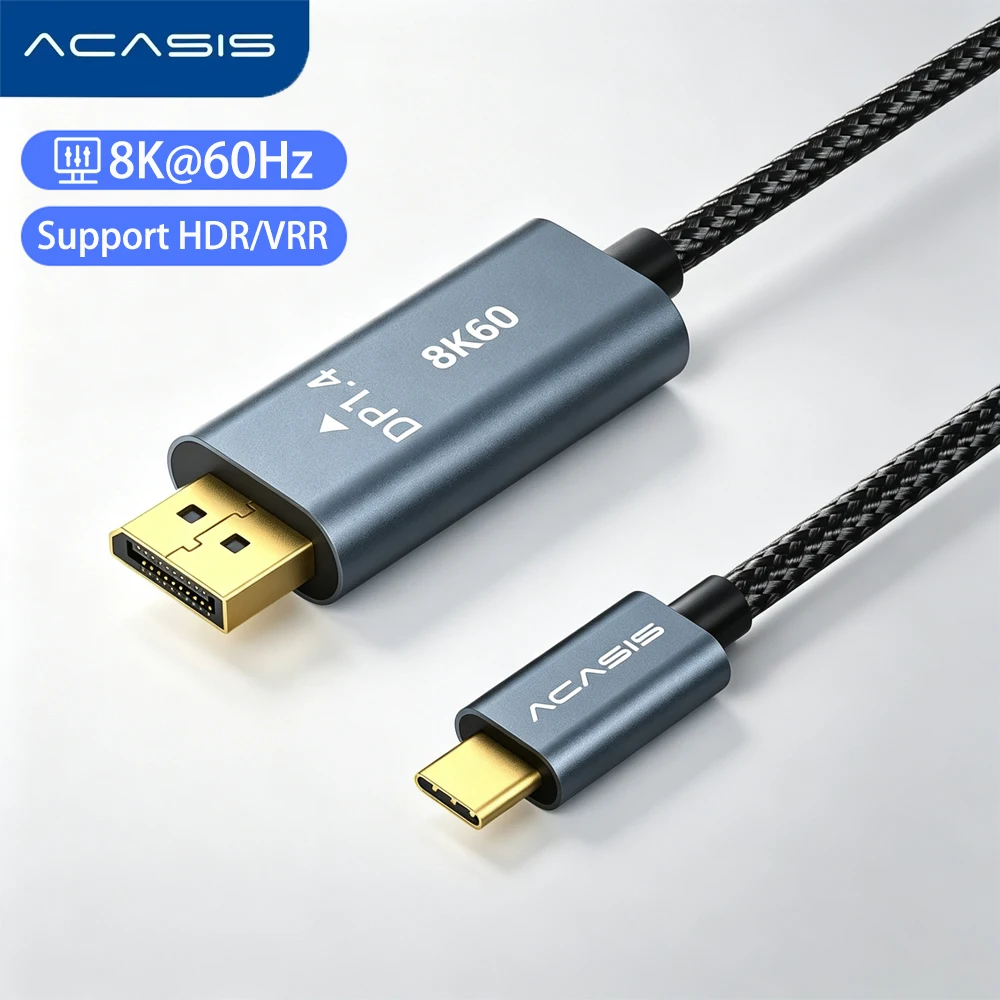 ACASIS USB‑C to DisplayPort 1.4 Cable 8K@60Hz Support HDR VRR Thunderbolt To DP1.4 Video Adapter Cord For Laptop 1.5m/2m