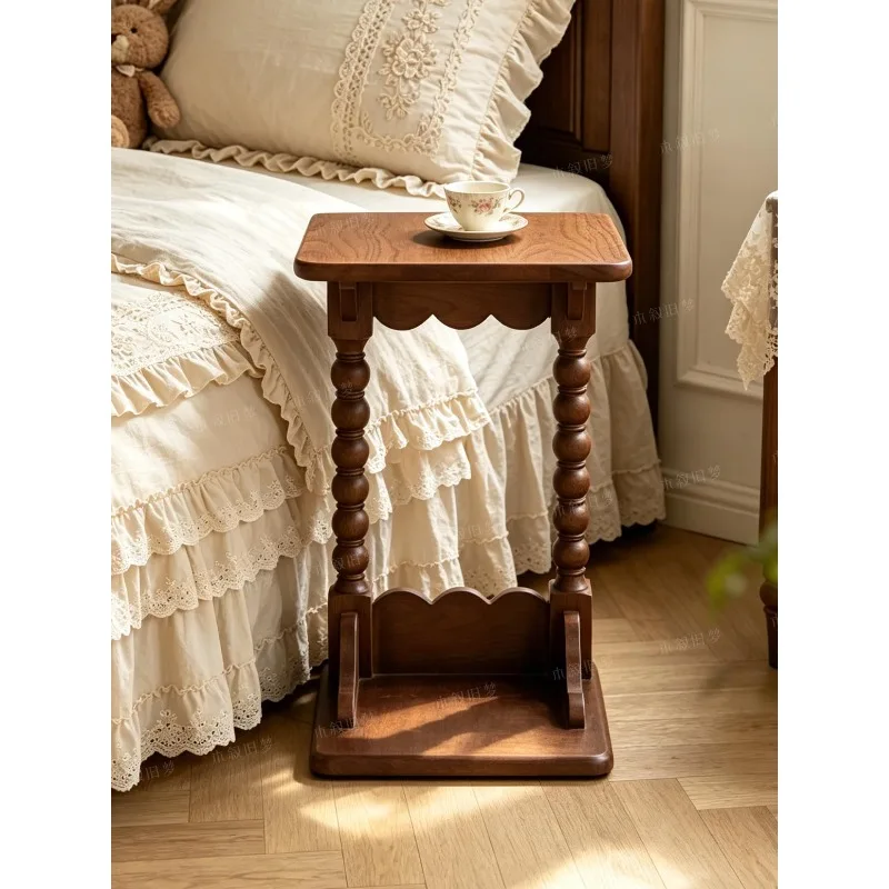 Vintage-style solid wood sofa side table, creative coffee table, homestay hotel living room multi-level side table, bedroom deco