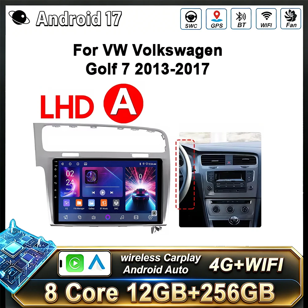 Radio para Auto Android 17 para Volkswagen VW Golf 7 MK7 GTI 2012-2021 con Volante a la Derecha, Carplay, Android Auto, Reproductor de Video Estéreo, Bluetooth