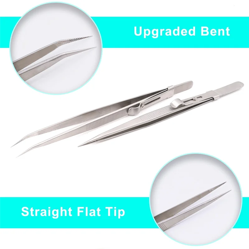 75STO-2PCS Precision Tweezers, Model Hobby Making Tools, Upgraded Bent And Straight Flat Tip Stainless Steel Tweezers