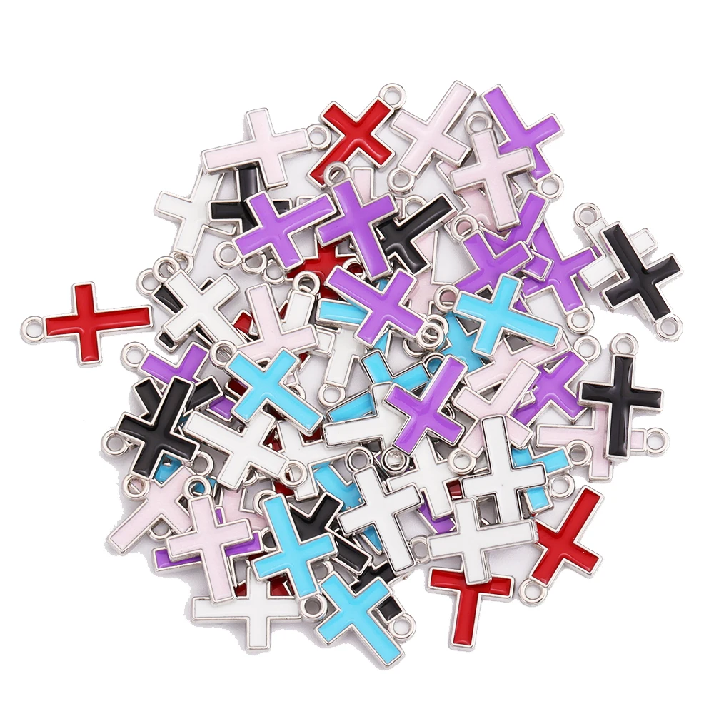 Mixed 10pcs Enamel Rhinestone Cross Alloy Christian Charm Pendant for Bracelet Necklace Earrings Handmade DIY Accessories