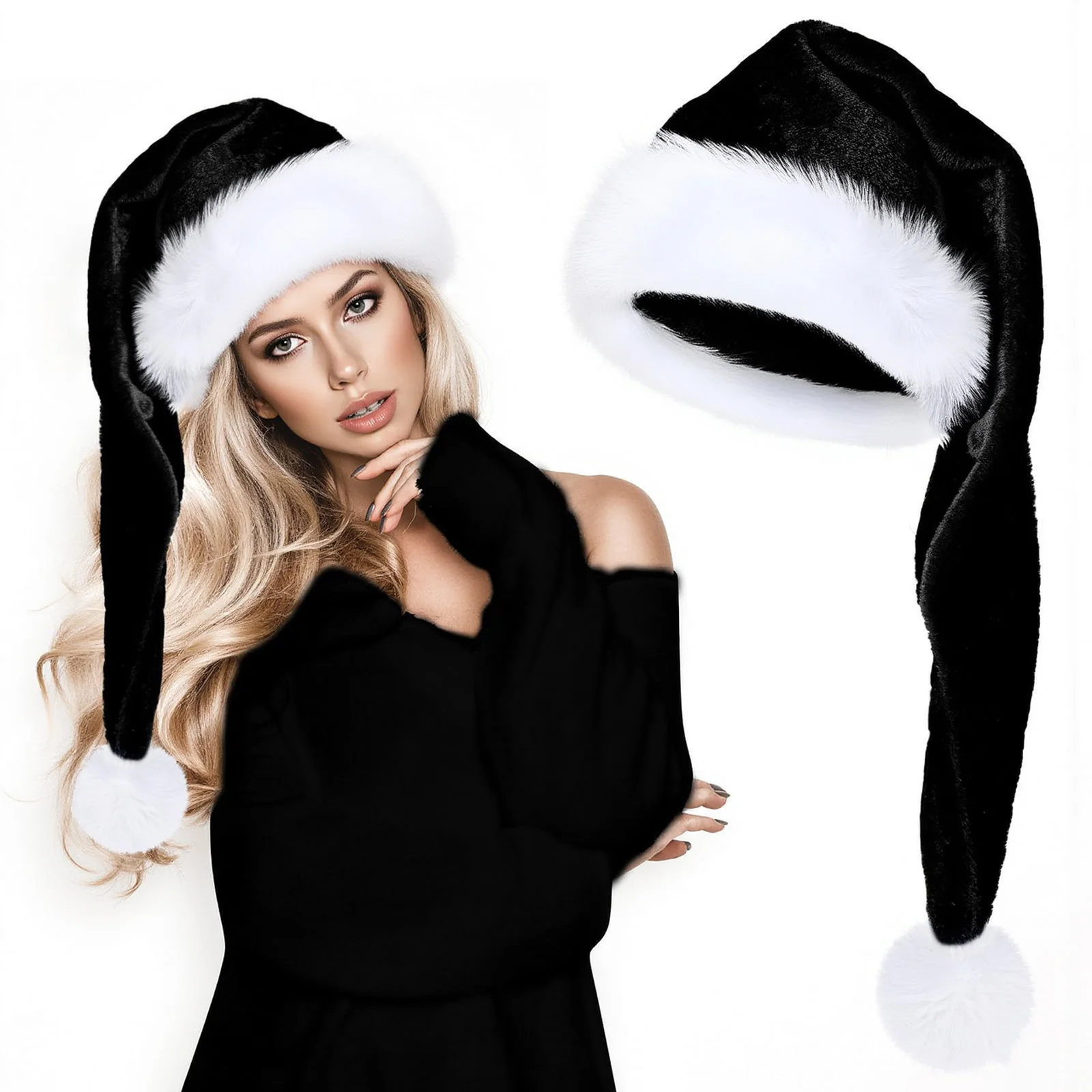 Gorro largo de felpa para Navidad, gorros de Papá Noel de terciopelo grueso rojo, suministros decorativos para fiesta de Año Nuevo para mujeres adultas, suministros festivos para el hogar