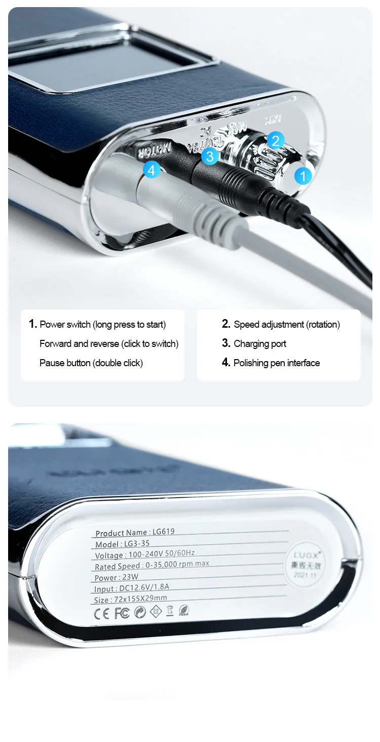 المهنية مانيكير الكهربائية مسمار الحفر آلة 35000 دورة في الدقيقة اللاسلكي ملف الأظافر قابلة للشحن طاحونة تلميع الأظافر للأظافر #6