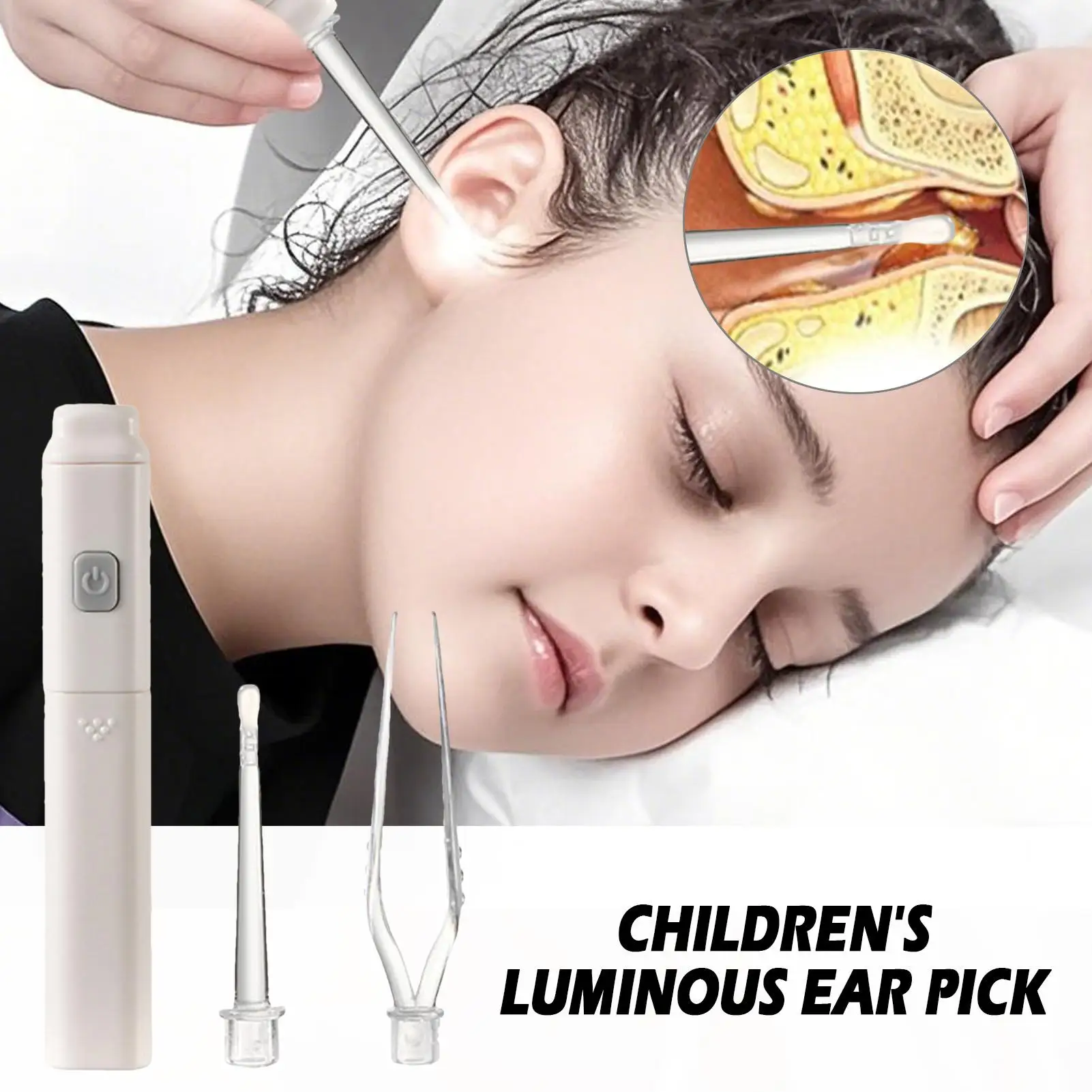 Luminous ear pick Kids Toddler Ear Wax Removal Kit Ear Cleaning Tool with Light Soft Silicone Tips Earwax Picker with Tweezer