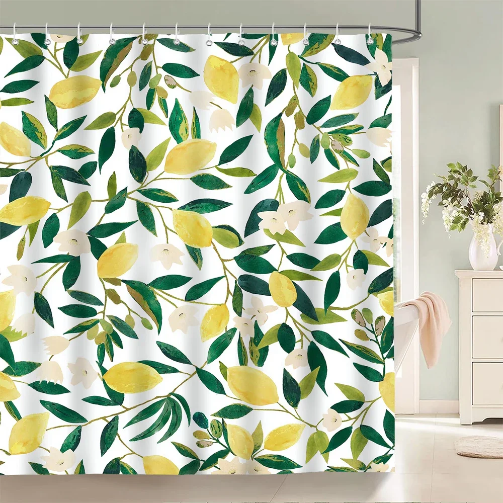 Modern Fresh Fruit Lemon Bath Curtain Waterproof Fabric Shower Curtain With 12 Hooks Bathtub Screen for Bathroom Home Decorate