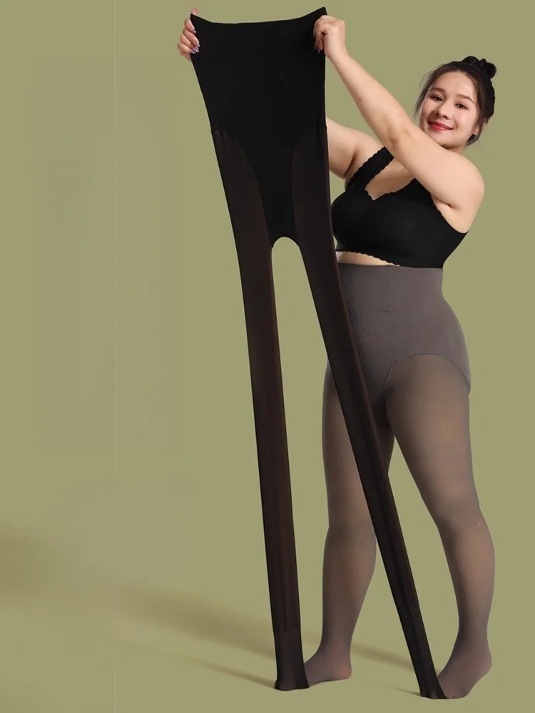 

DOIAESKV Plus Size 150 KG Women's High Waist Fleece Pantyhose 120D Autumn Warm Winter Stretchy Slim Thick Tights for Females