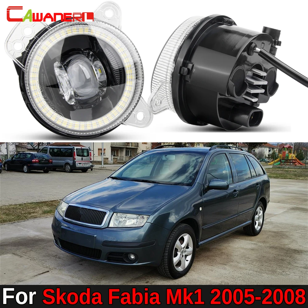 2 Pieces Car Canbus LED Fog Light Assembly Angel Eye Daytime Running Lamp DRL H11 For Skoda Fabia Mk1 2005 2006 2007 2008