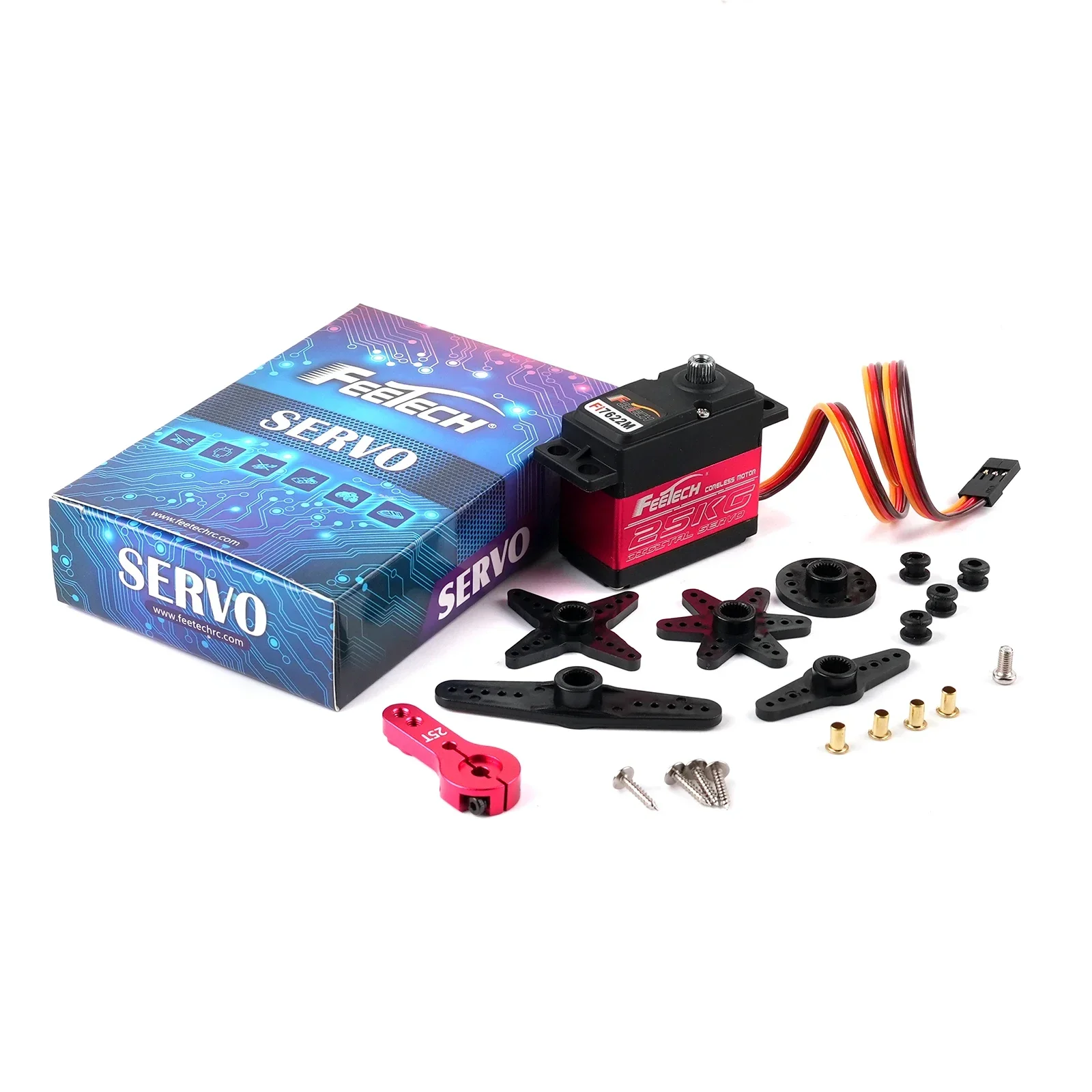 Fi7622M 25 kg digitales Servo 180-Grad-Motor, Metallgetriebe, hohes Drehmoment, kernlos, für Roboterauto, Flugzeug, DIY-Modell mit JR-Stecker, 30 cm C