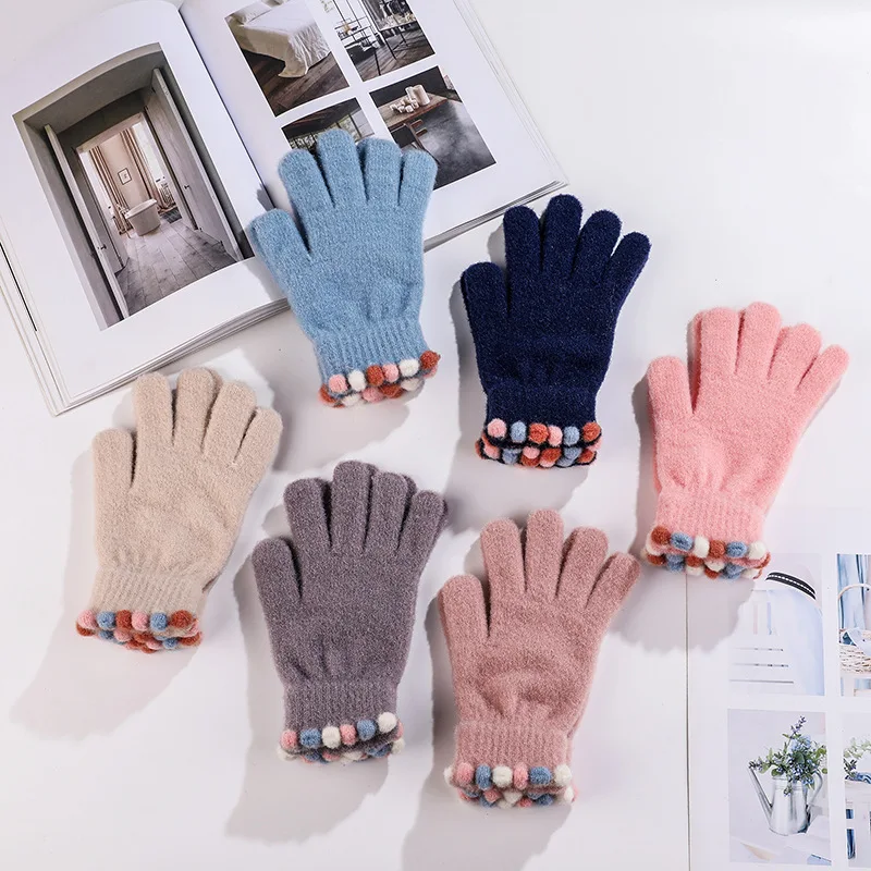 Manoplas de punto con pantalla táctil para mujer, guantes cálidos de lana a la moda para invierno, guantes de dedo completo para conducción de ciclismo, regalo bonito para niña T56