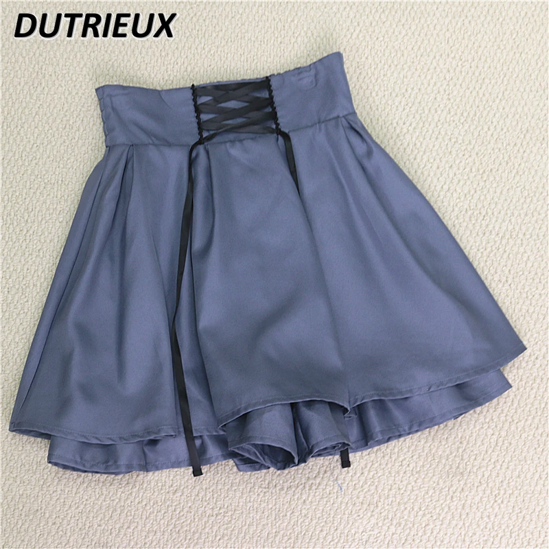 

Japanese Style Skirt for Women Summer New Pure Color Tied Mine Series Mass Production Cute A- Line Mini Skirt High Waist Skirts