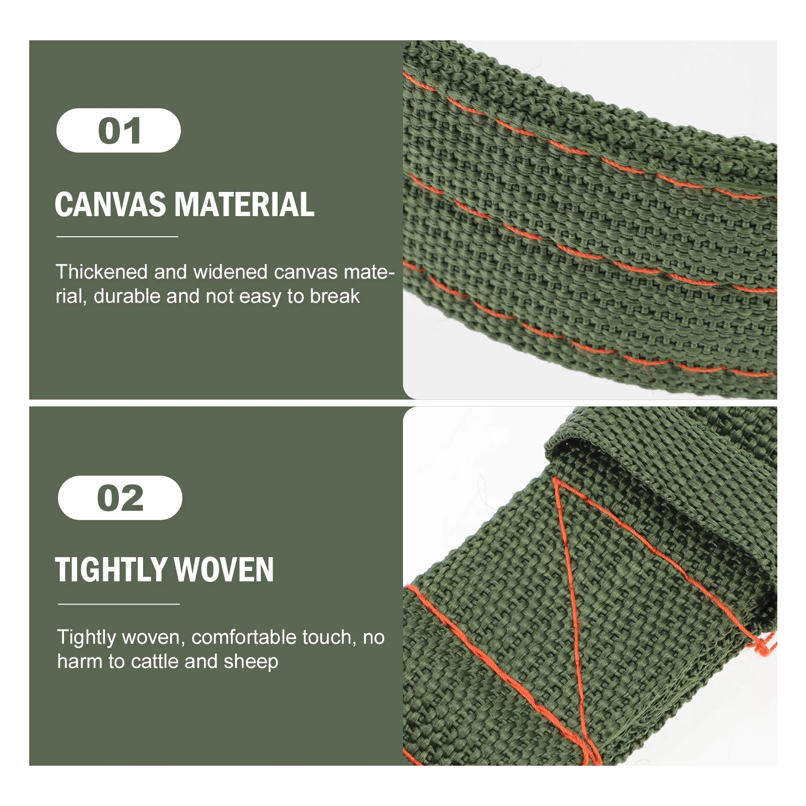 

2pcs Adjustable Sheep Collars Green Canvas For Dog Cat Livestock Safe Outdoor Use Durable Rotating Ring Animal Husbandry