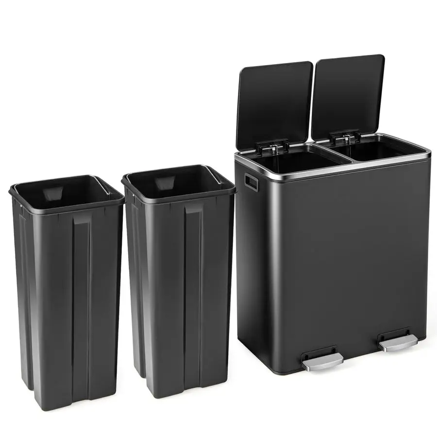 

Двойной мусорный бак, 60 литров, 2x30 л, 16 галлонов, ступенчатый мусорный бак из нержавеющей стали, прямоугольный мусорный бак с внутренними ведрами и навесом L