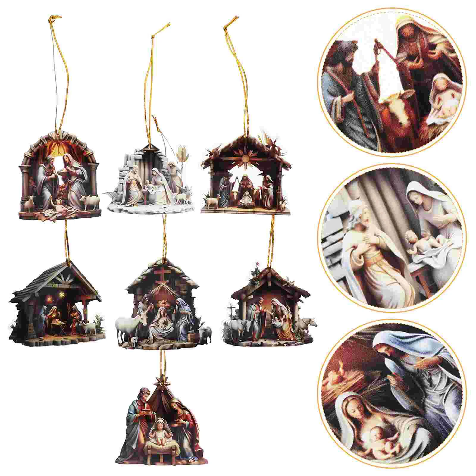 

7 Pcs Nativity Pendant Christmas Tree Decorations Acrylic Scene Hanging Ornaments