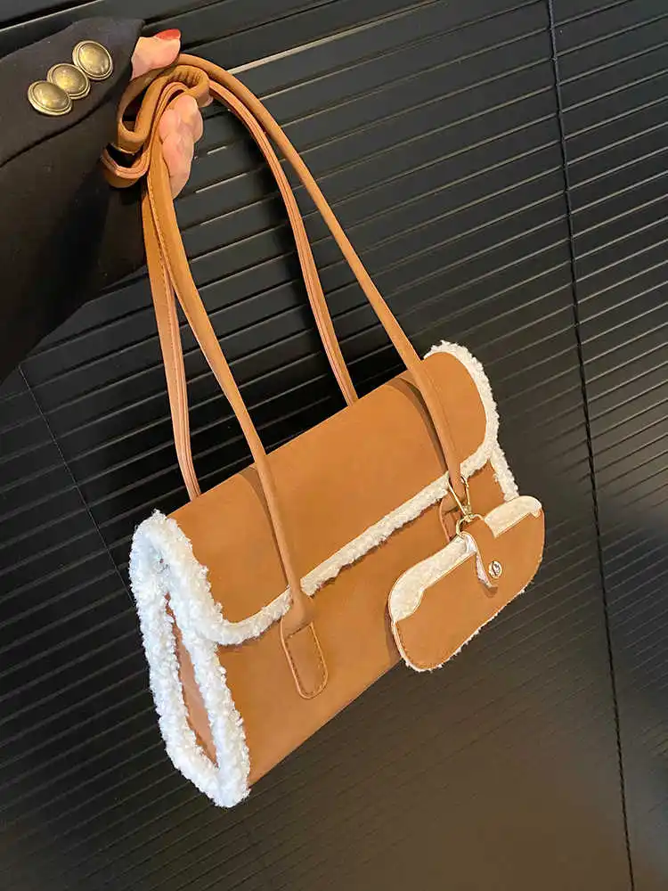 شيك صوف الضأن تقسم تحت الإبط حقائب للنساء جديد عالي الجودة مزاجه تخفيف الجلد المدبوغ حقائب الموضة المتخصصة حقائب كتف واحدة #1