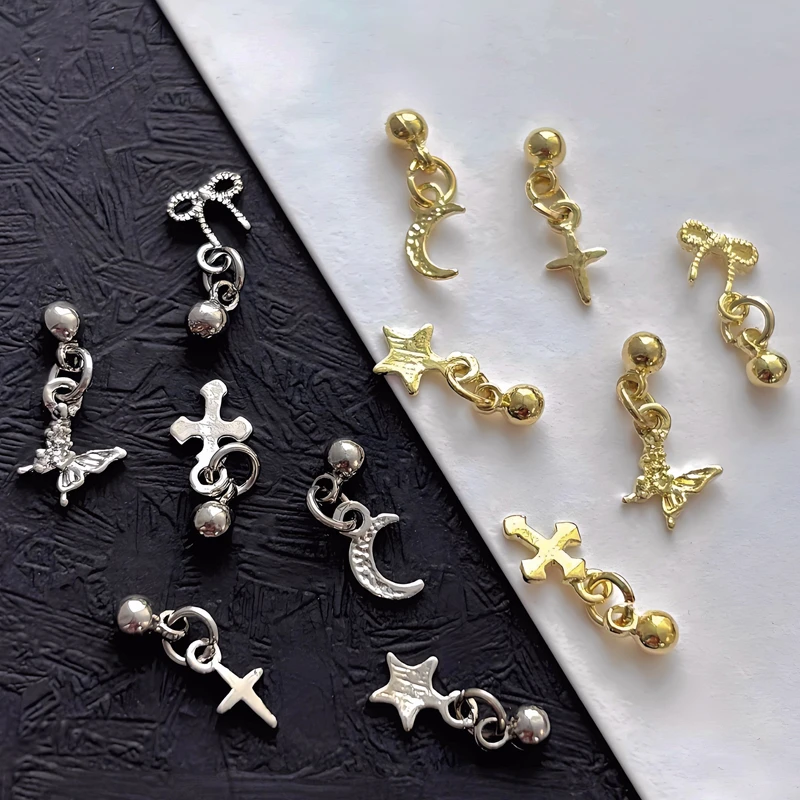 

10PCS Retro Alloy Nail Art Accessories Star Moon Bow Cross Pendant Charms Parts For Nails Decoration Manicure Supplies Material