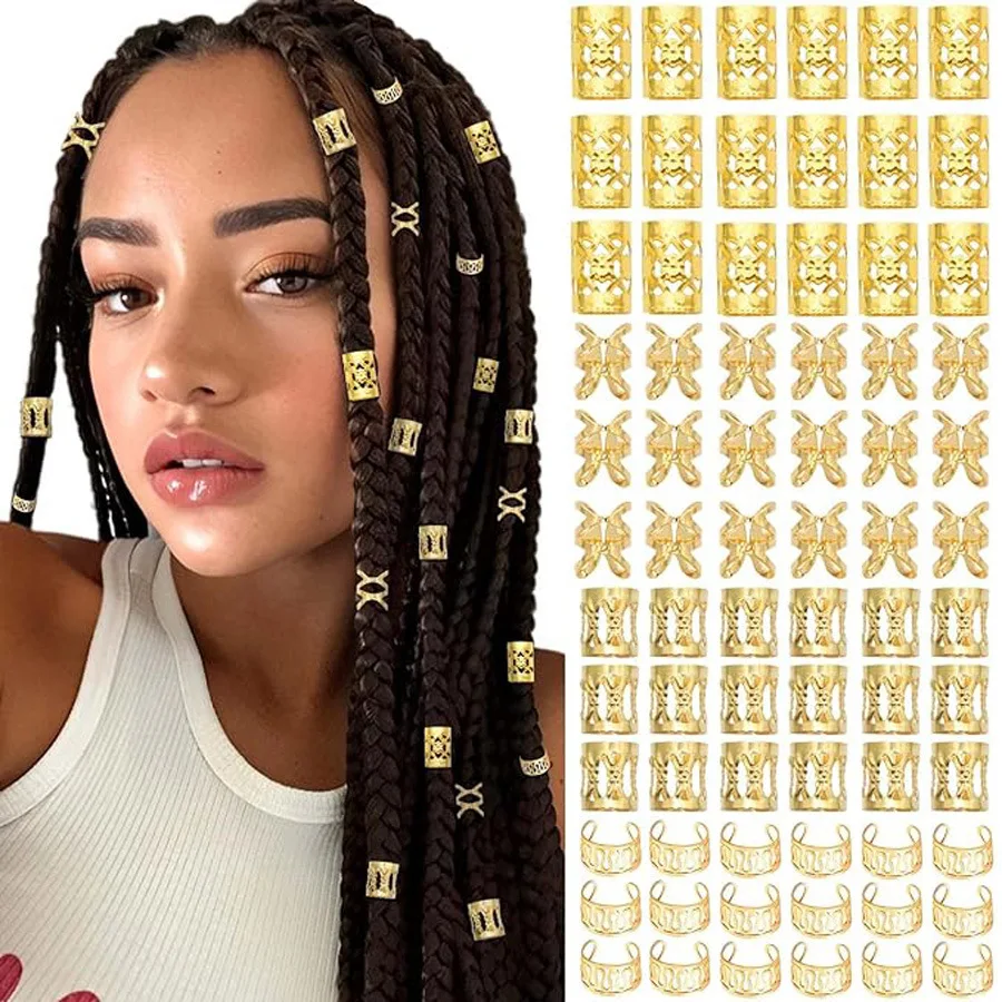 

120PCS Set of Wig Accessories, Braid Hair Accessories. The set includes golden and silver dreadlocks hair extensions rings.