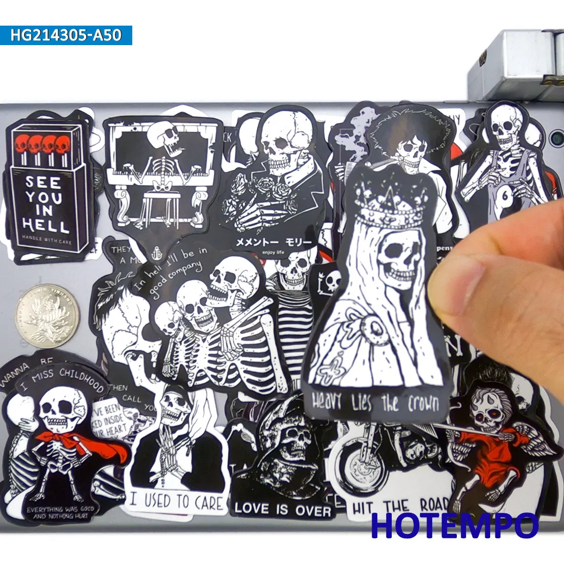 20/30/50Pieces, Skeleton Humor Stickers Set, Gothic Skull Slogan, for Laptop Car Phone Skateboard Motorcycle, Funny Sticker Pack