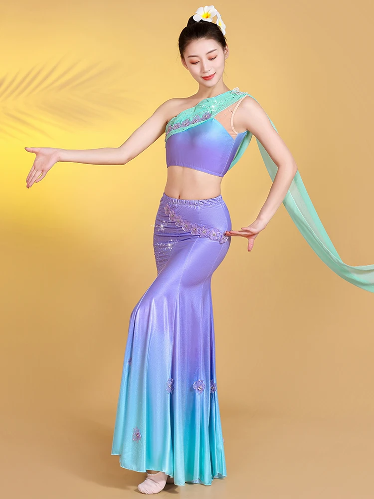 

Women's New Style Half-Length Performance Costume for Dance Practice Skirt National Dance Clothing Ethnic Tai Dancewear