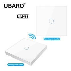 UBARO EU\UK 433RF Wireless Remote Control Touch Switch Luxury Crystal Glass Panel Wall Light Sensor Touch Button 100-240Vac