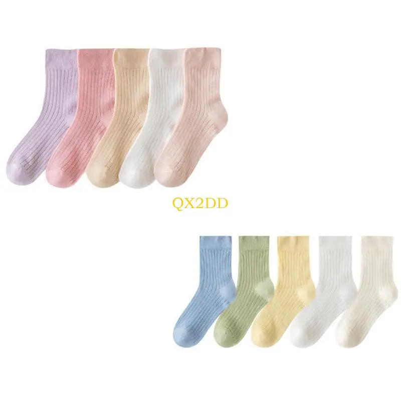QX2D 5 Pair Soft & Comfortable Girls Socks Boy Socks In Tube Socks Fashionable