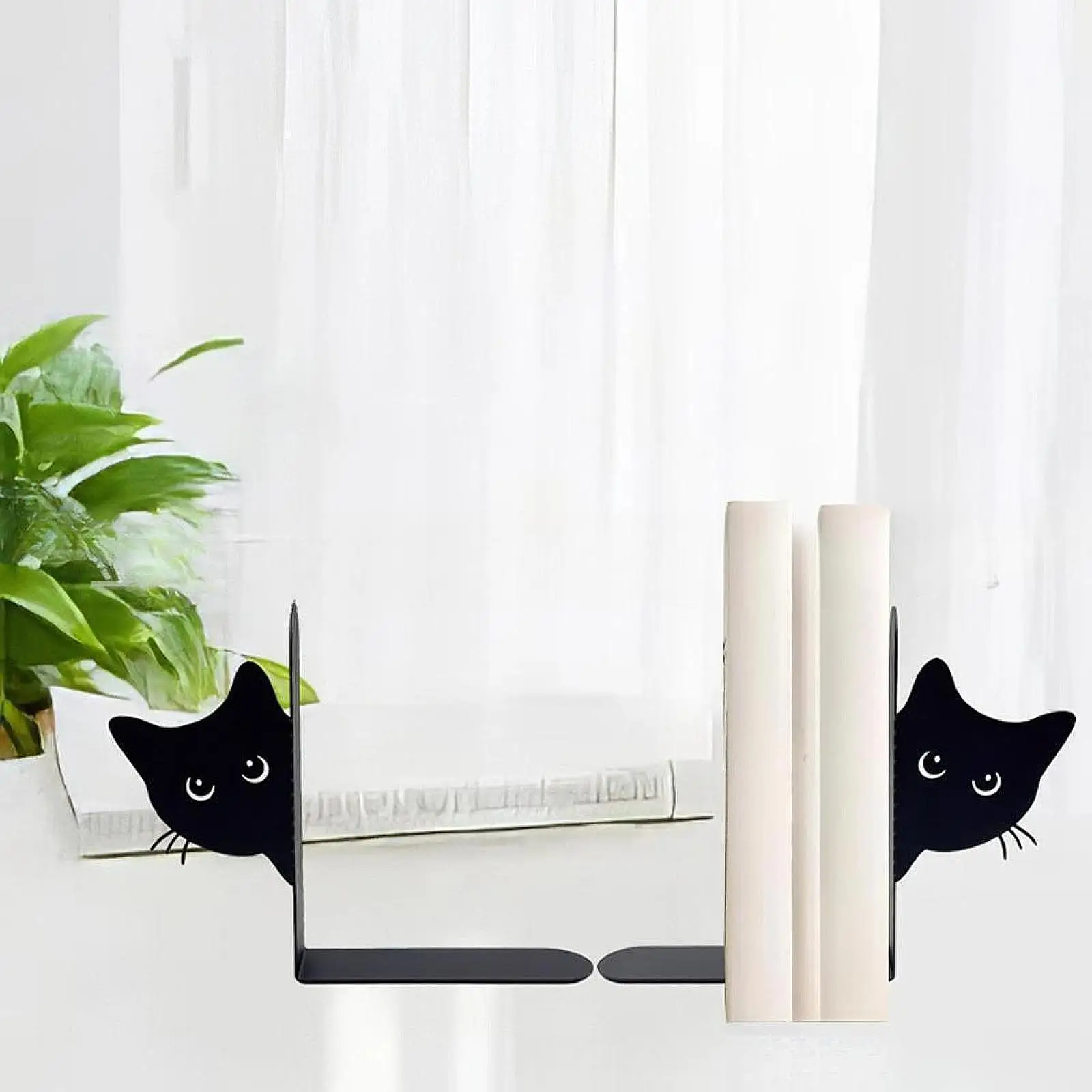 2Pcs/Set Book Ends Peeking Black Cat Book Stopper Binder and Dividers Iron Ornament for School Home Office CD Shelves Decor