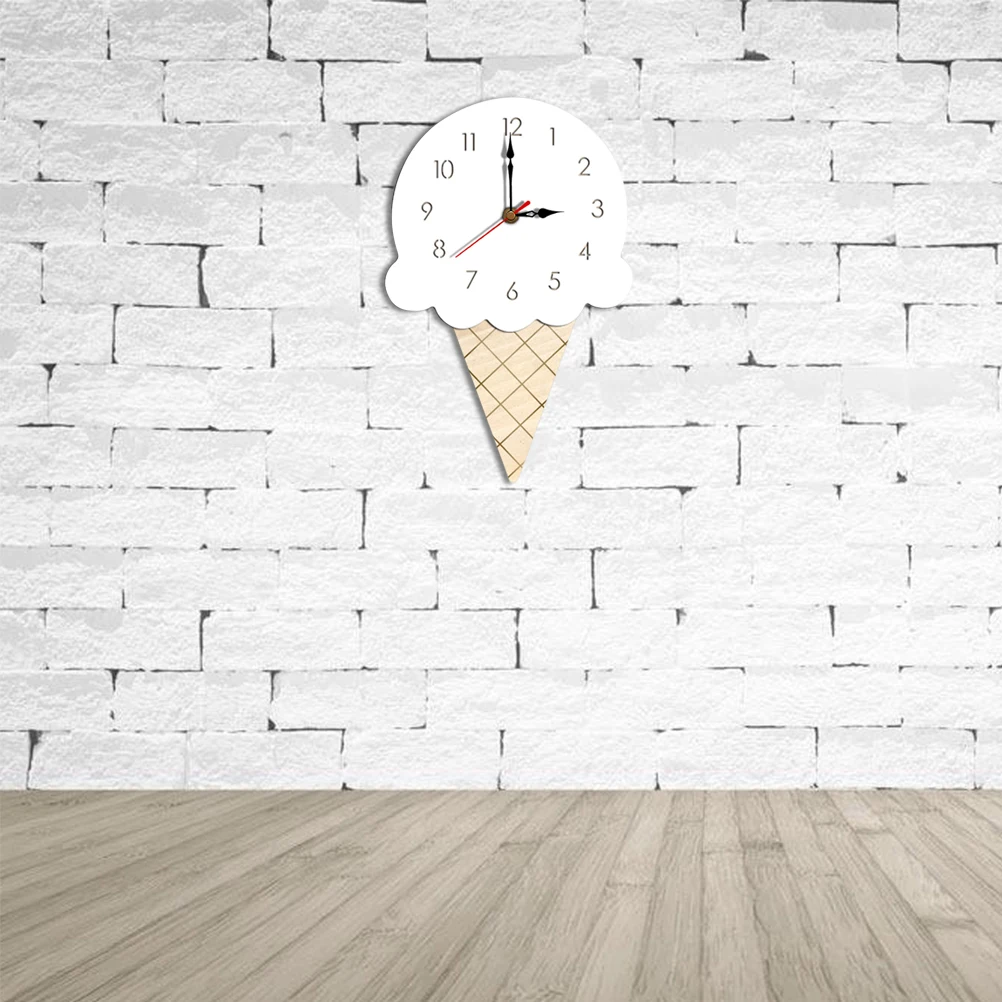 

Cartoon Ice Cream Shaped Wall Acrylic Hanging Clock For Home Living Bedroom Office Decor White Eco-Friendly Easy To Hang