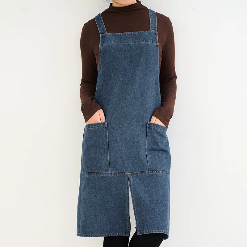 Apron for working women fashionable and simple gardening catering painting denim cross back retro A1