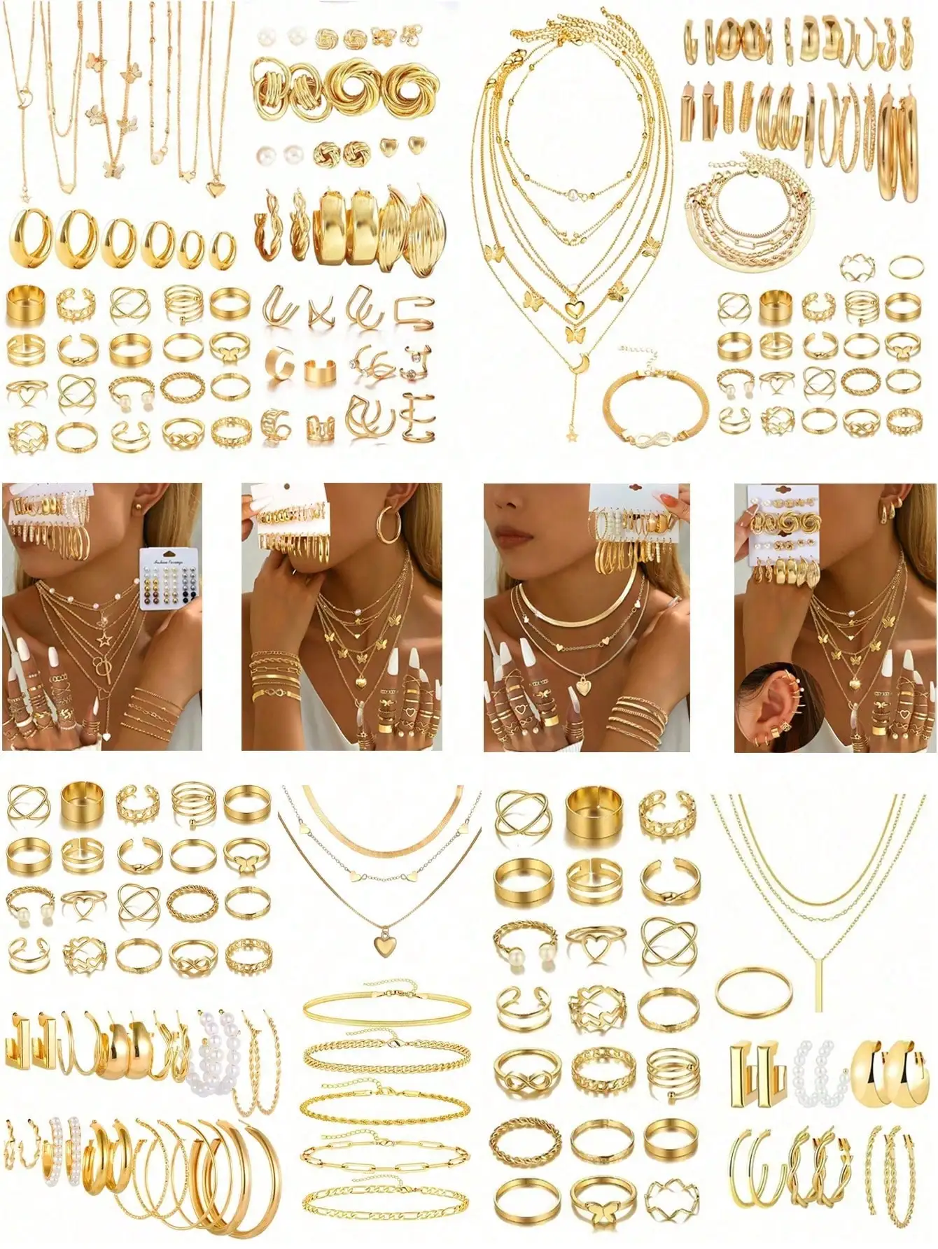 37-68 piezas de collar, anillo, pulsera retro simple y elegante, conjunto de joyería, adecuado para festivales, fiestas y uso diario (sin caja)