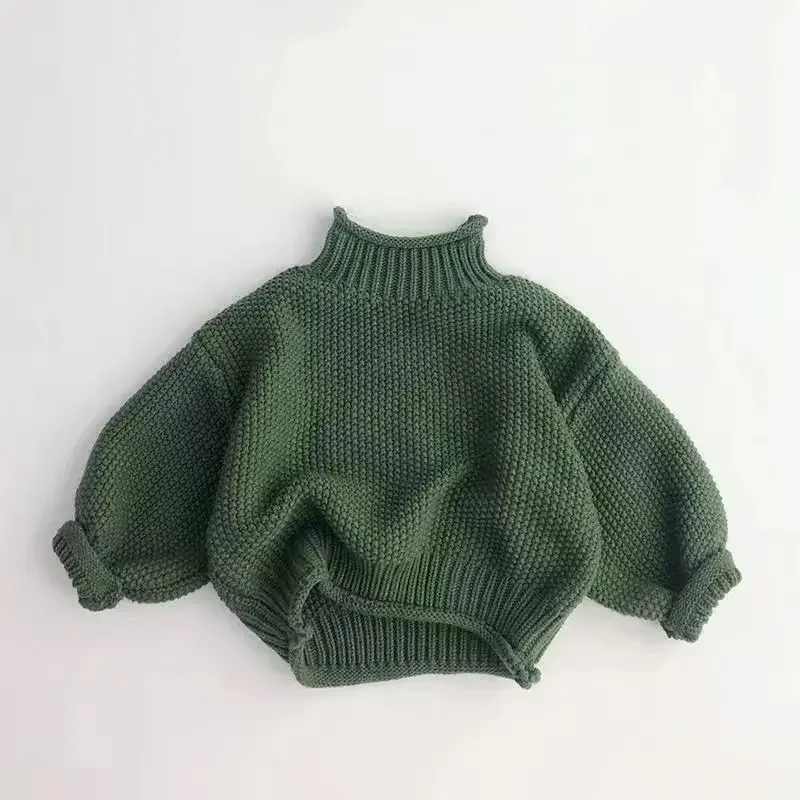 2023 Fall and Winter Korea Children\'s Sweater Boys Girls Infant Pineapple Knitted Sweater High Neck Sweater