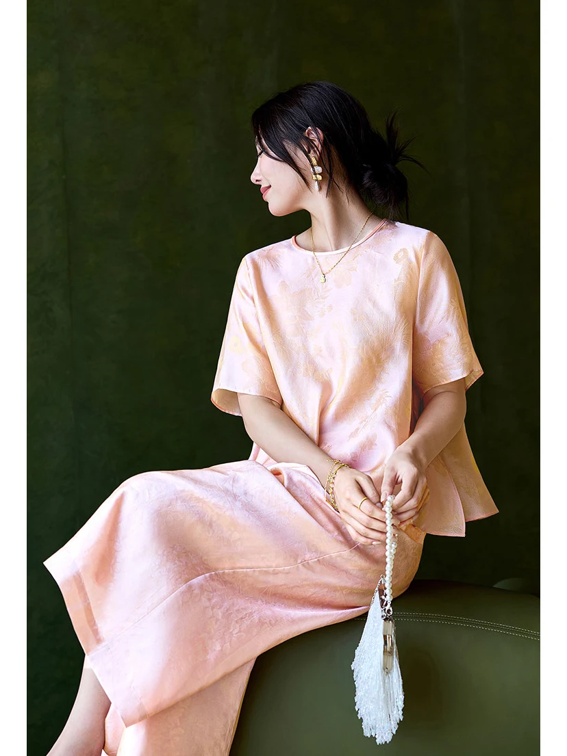 

Шелковая футболка с лаковым принтом «Пион» и круглым вырезом, женская повседневная летняя футболка приталенного кроя