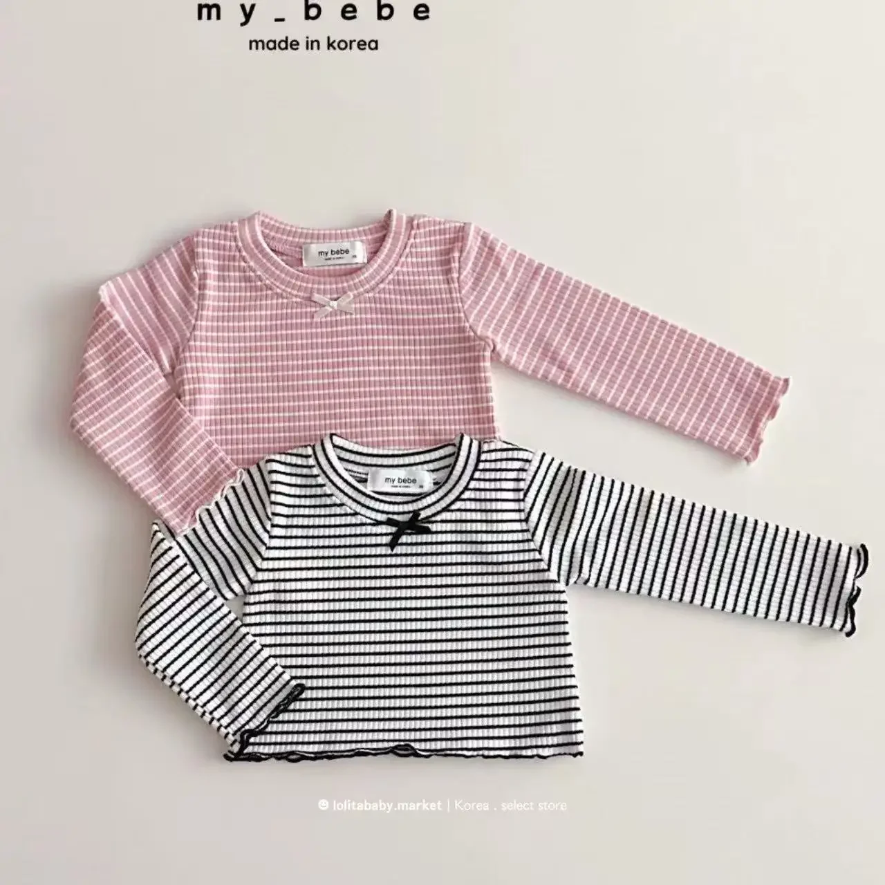 2026 ربيع جديد طفلة مخطط الملابس ملابس الاطفال الفتيات طويلة الأكمام القوس القمم + السراويل 2 قطعة دعوى طفل فتاة ملابس قطنية #5