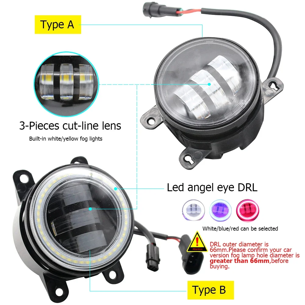 2x Led Car Fog Lights with Lens Angel Eyes DRL for Renault Scenic 4 IV J9 / Grand Scenic R9 2016 2017 2018 Daytime Running Light