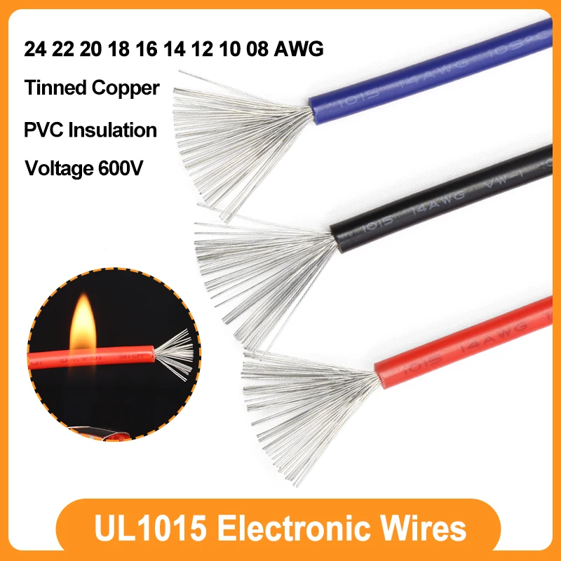 UL1015 Electronic Wire 08 10 12 14 16 18 20 22 24 AWG Flexible Multi-stranded Copper Cable PVC Insulation for DIY Lamp Lighting