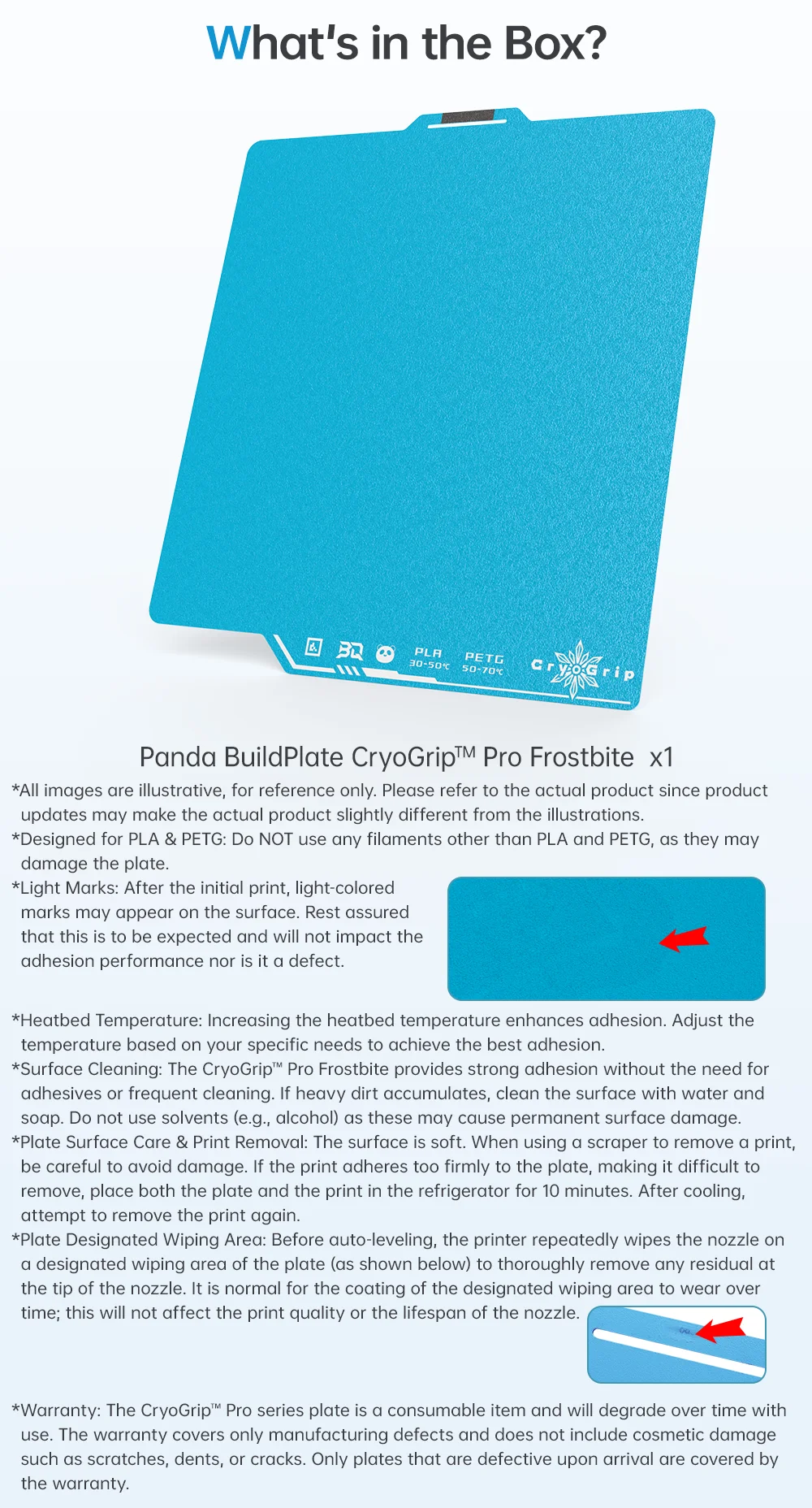 BIQU Panda Build Plate CryoGrip Pro Glacier/Frostbite Spring Steel 2-Sided Textured for BambuLab P1P P1S P2S A1 X1 3D Printer