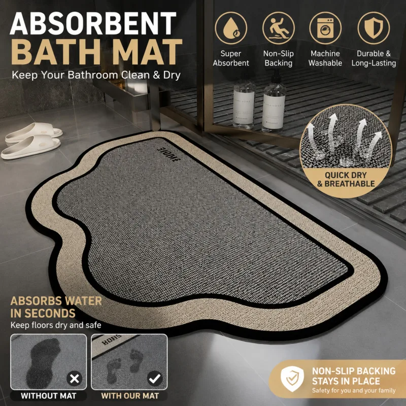 40x60cm Diatom Mud Bath Mat, Non Slip Quick Dry Bathroom, Rug Soft Absorbent Shower Floor, Carpet Home Toilet Door Mats, Decor