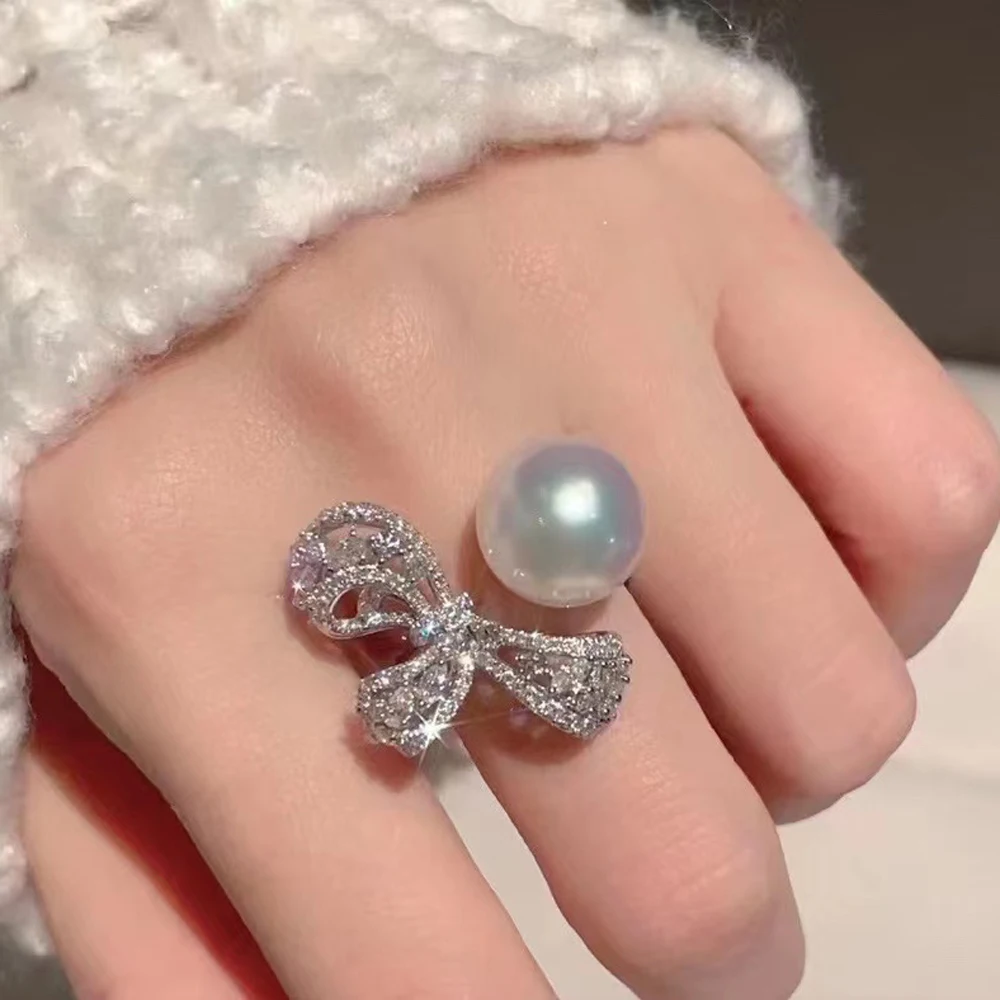 

2pcs DIY Pearl Accessories 925 Silver Pearl Ring Empty Holder, Fashionable Gold Silver Ring Holder with 9-13mm Round Flat