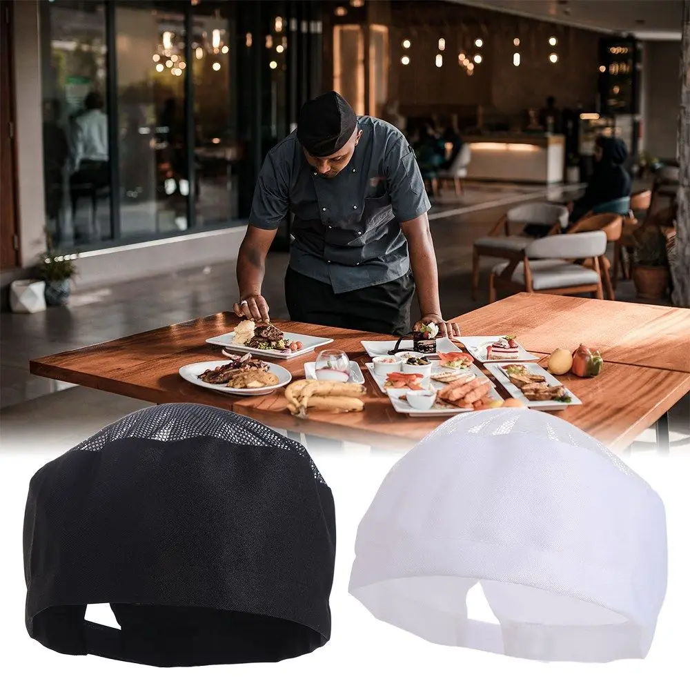 Japanese-Style Breathable Sushi Cap WIth Mesh Top Adjutable Strap Chef Flat Top Caps Comfortable Single Layered Chef Hat