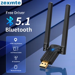 Zexmte 150m Bluetooth-Adapter Dualband USB Bluetooth 5,1 Sender Audio-Empfänger Dongle frei Treiber für Win Adaptador