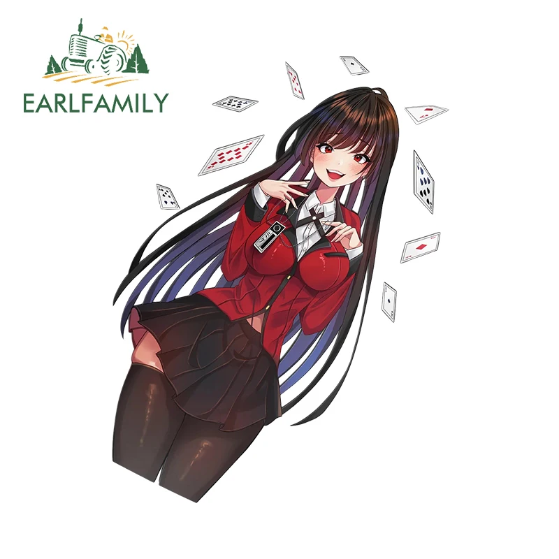 EARLFAMILY 13cm X 9.8cm for Yumeko HalfBody Kawaii Car Stickers Personality Cartoon Decals Car Label Simple Caravan Car Goods