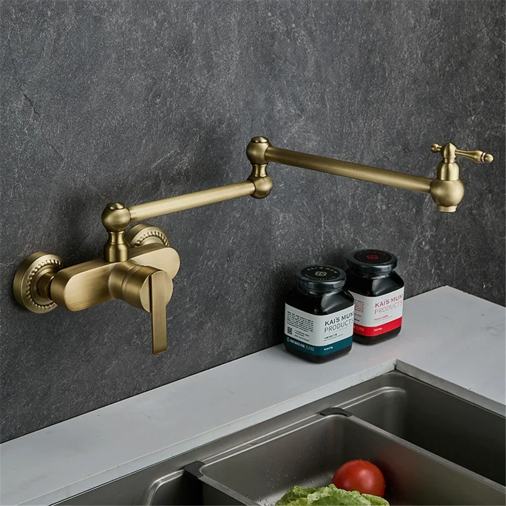 Antique Bronze Pot Filler Tap Black Foldable Kitchen Faucet Hot & Cold Gold Sink Tap Rotate Folding Spout Chrome Brass