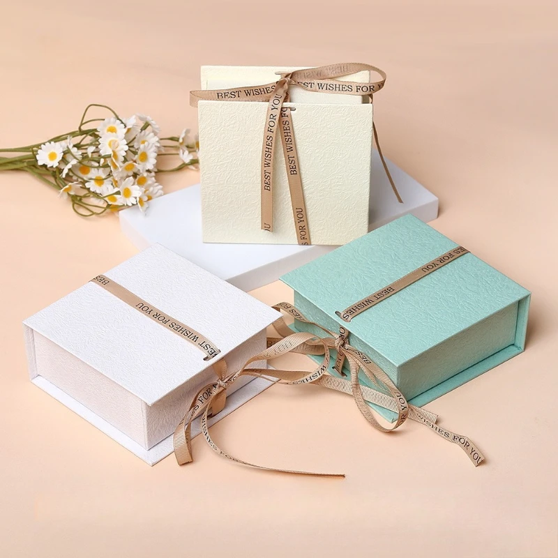 3pcs Solid Color Jewelry Packaging Box Ribbon Magnet Flip Decoration Box Ins Style Necklace Ring Bracelet Jewelry Packaging Box