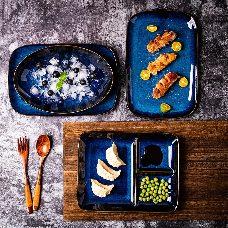 Factory Direct Compatible with Japanese Tableware Set Kiln Change Household RamenGrid Plate Tableware Breakfast Bowl Single Food