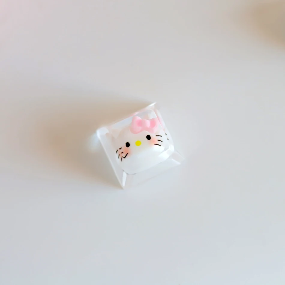 คีย์แคปเรซิ่นลายการ์ตูนอะนิเมะเฮลโลคิตตี้แบบมีไฟพื้นหลัง สำหรับคีย์บอร์ดแบบกลไก ทำมือ ดีไซน์เฉพาะตัว น่ารัก พร้อมปุ่มลูกศร