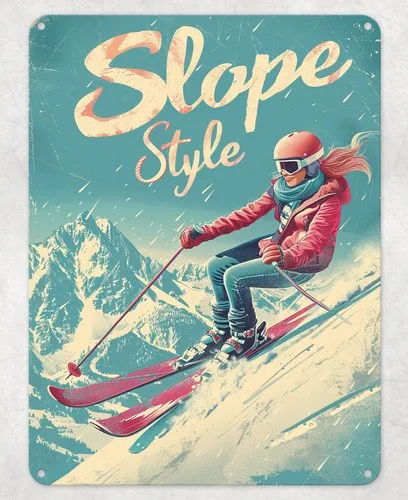 Ski Slope Style Mountains Metal Poster Wall Sign Man Cave Shed Bar Bedroom Home --Tin Sign