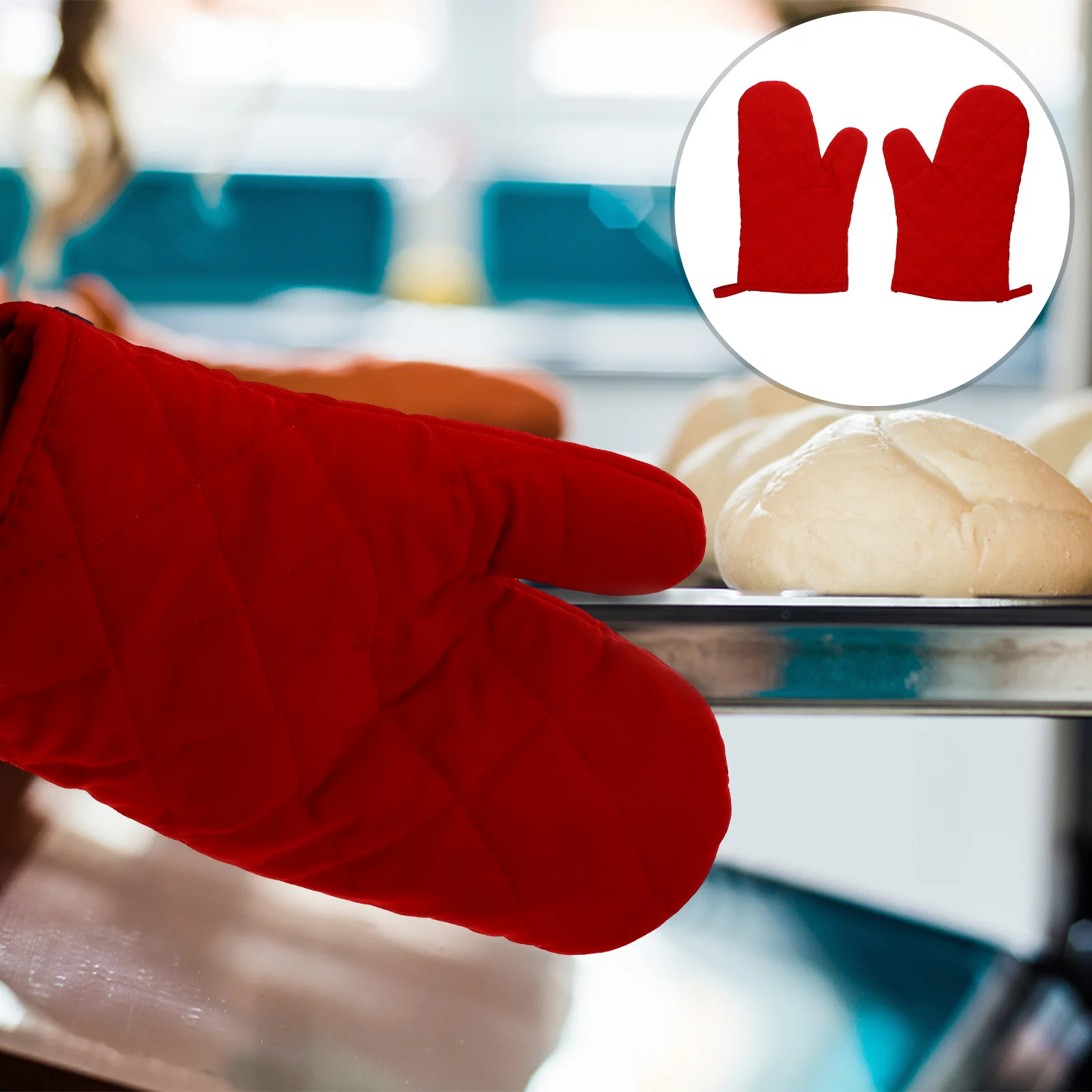 

1Pair Kitchen Oven Gloves Heat Resistant Thickened Microwave Cooking Baking Grilling Gloves Non-Slip Heat Resistant Oven Mitts