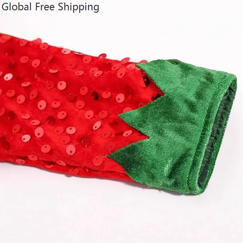 ชุดคริสต์มาสสำหรับเด็กผู้หญิง ชุดซานตาคลอส ชุดเอลฟ์ ดีไซน์เลื่อม สีแดง สีเขียว ของขวัญงานวันเกิด ชุดปาร์ตี้ ชุดฮาโลวีน พร้อมอุปกรณ์เสริม