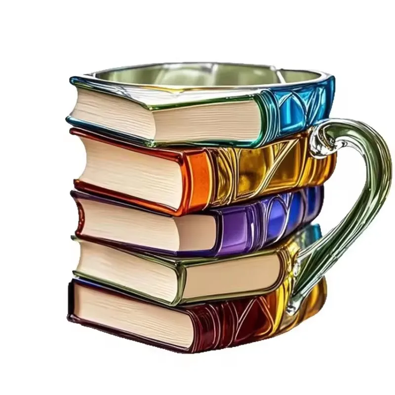 

Colorful Book Mug Resinz Novelty 3d Painted Books Coffee Mug Resin Books Stack Coffee Cup Collection Gifts